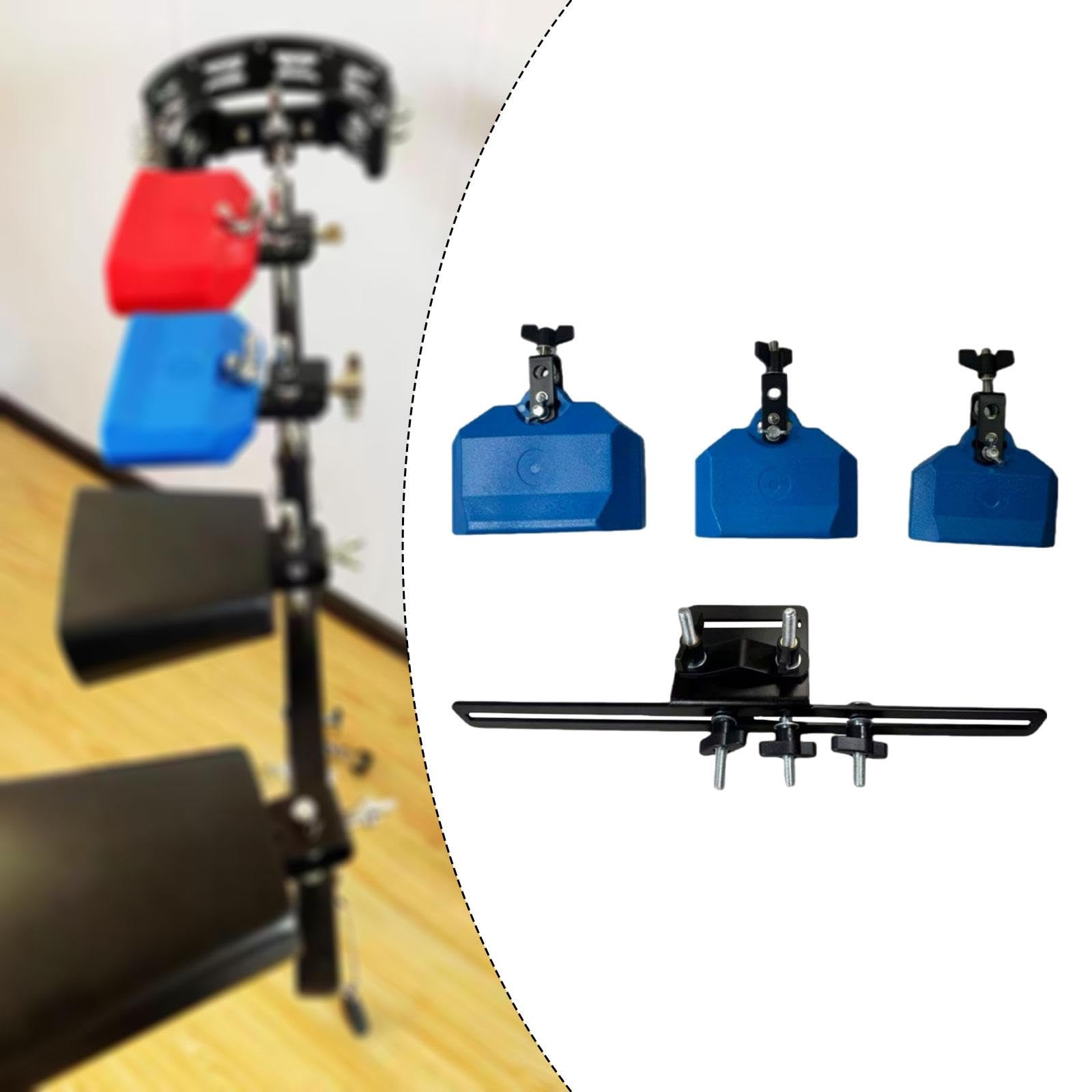 Set di Batteria Da 3 Pezzi, Supporto per Campane, Blocchi per Percussioni Latine, Montaggio in Lega di Zinco, Ideale per Gruppi Musicali, Blu