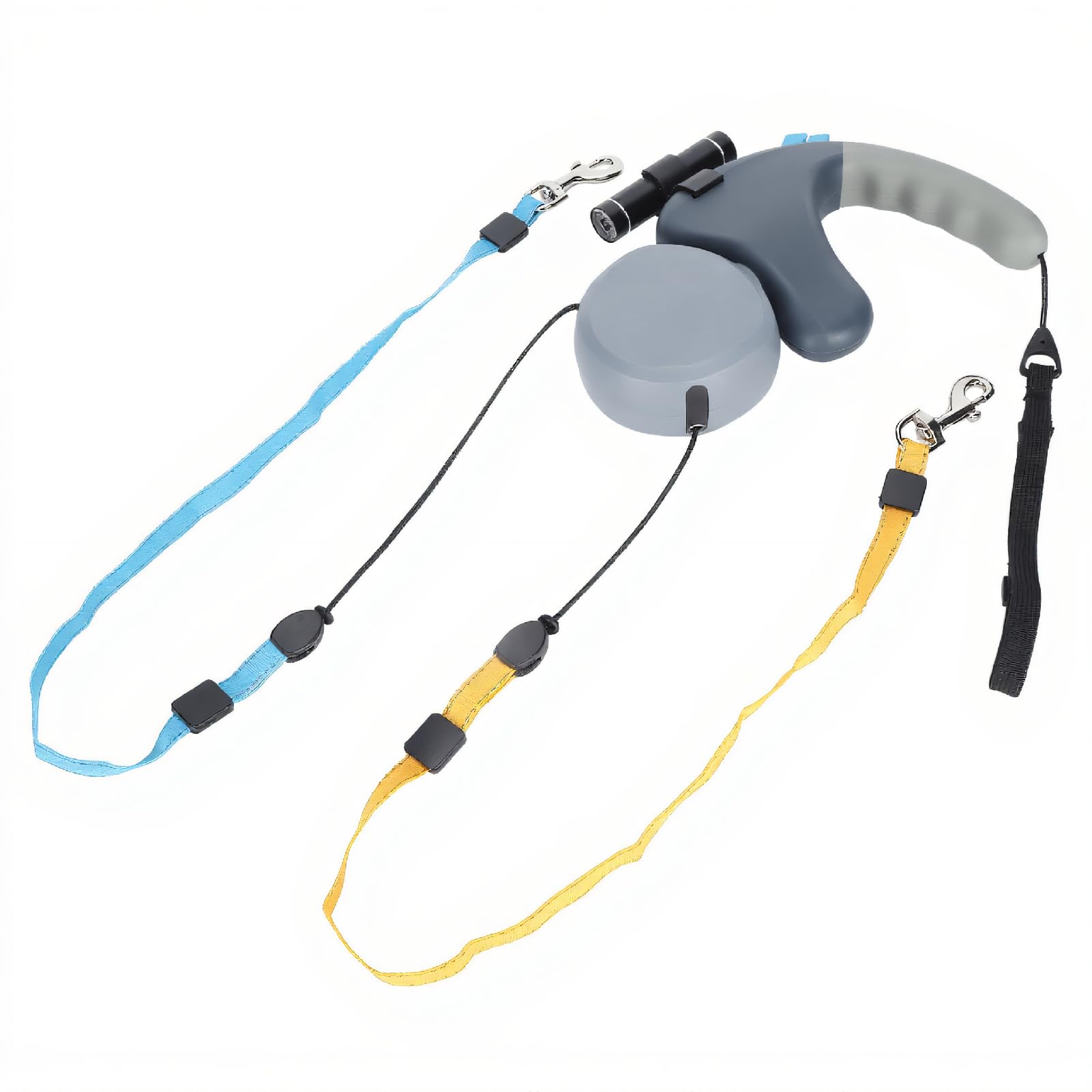 Guinzaglio per Cani a Doppia estremità, Guinzaglio Doppio Retrattile Ruota Liberamente Corda di Trazione a Doppia Testa con Luce a LED Impugnatura Ergonomica in ABS per Portare a (GRAY)