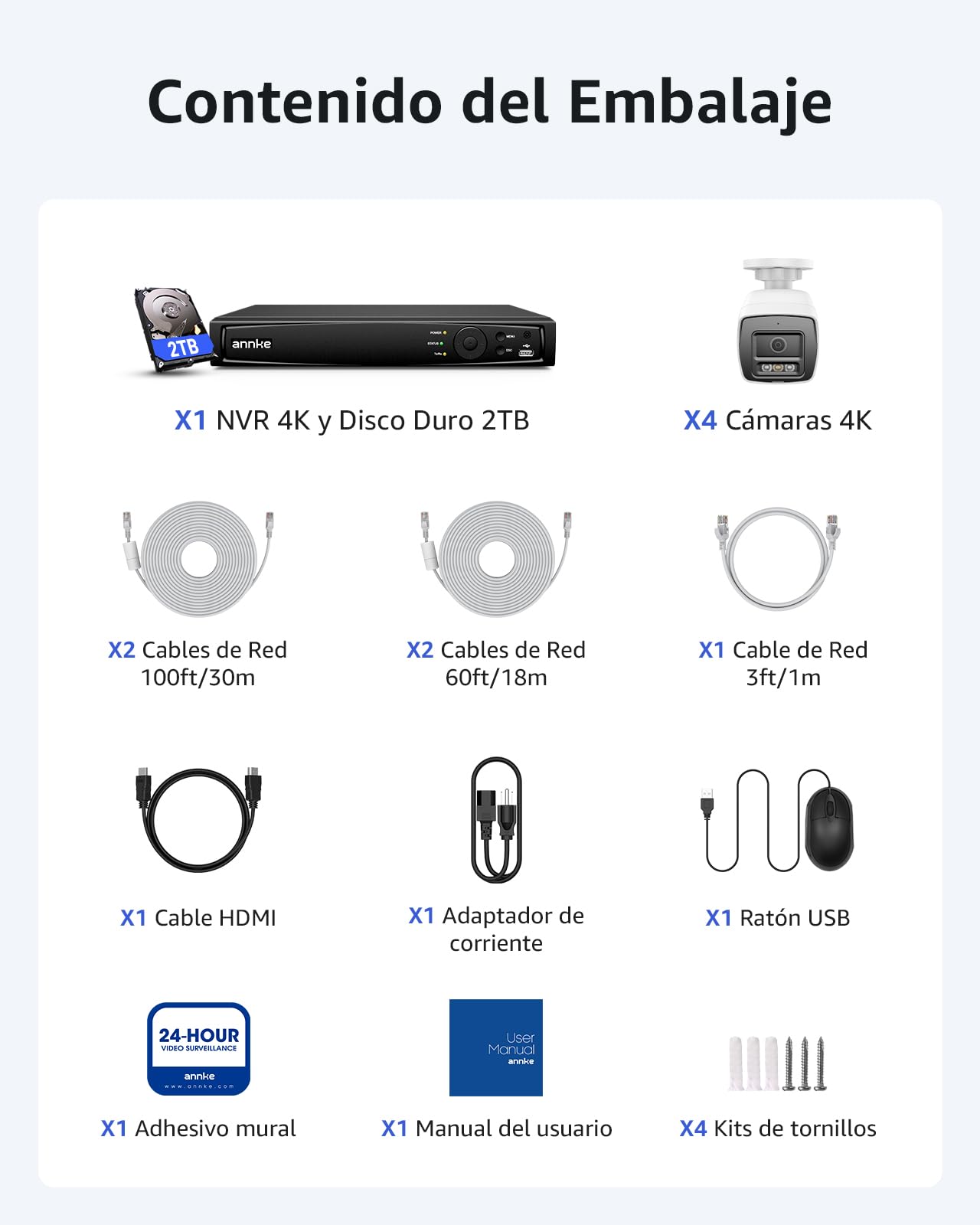 ANNKE H800 4K PoE Kit Cámaras de Vigilancia, 4pcs Cámaras IP Exterior, AI Detección Inteligente, 8CH NVR con 2TB HDD para Grabación 24/7 Vision Nocturna Audio Alertas
