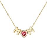 Mom Birthstone Necklace Gifts for Women, Dainty Mothers Day Jewelry for Women Mother Wife Birthday, New Mom Gifts From Daughter, 14K Gold Plated Love Heart Birthstone Pendant Necklaces