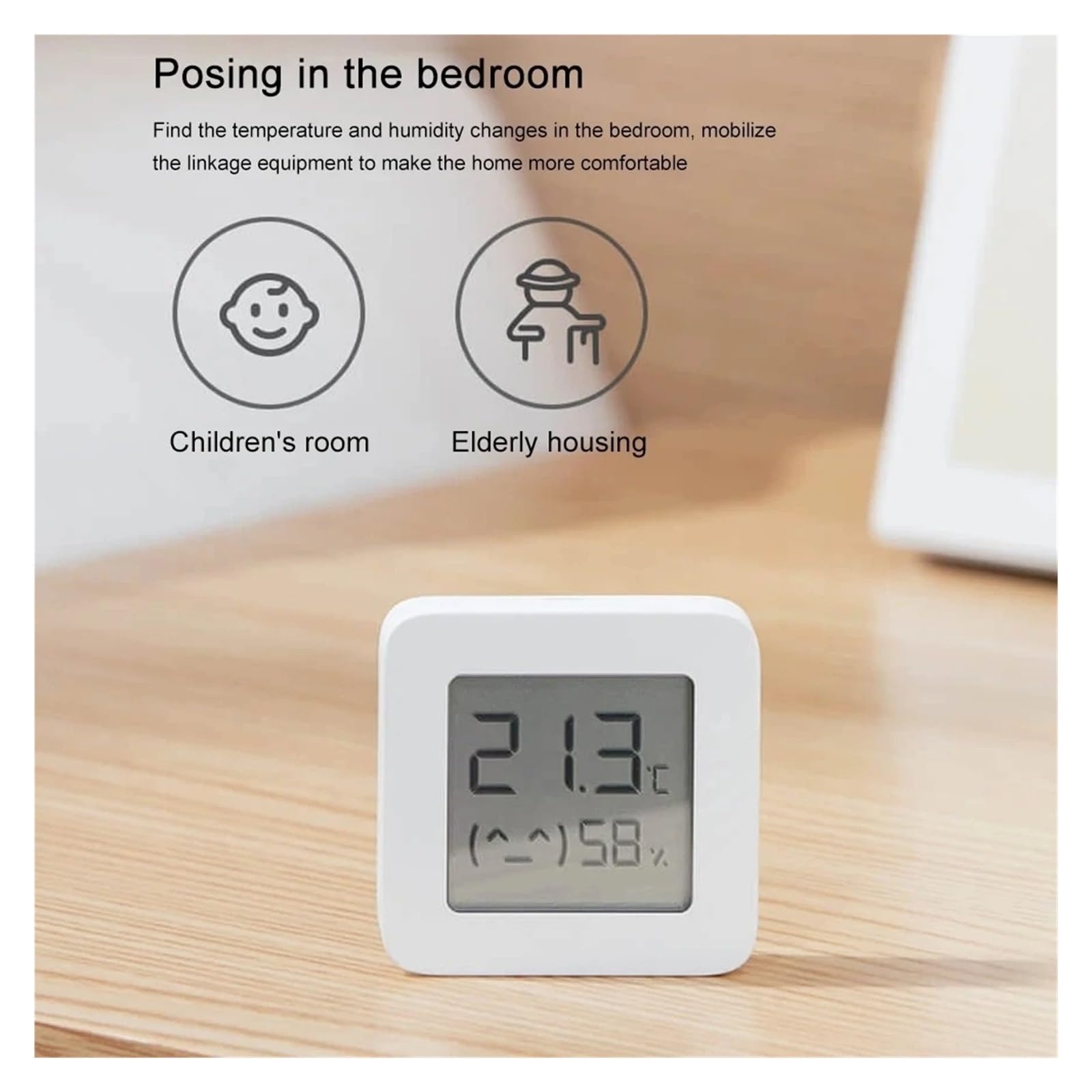 Smartes Thermometer Hygrometer, Bluetooth-Sensor LYWSD03MMC | ABS + PMMA, Bluetooth 4.2 BLE, 43 x 43 x 12.5 mm, CR2032 enthalten, Wandsticker und Handbuch(10 Pcs)