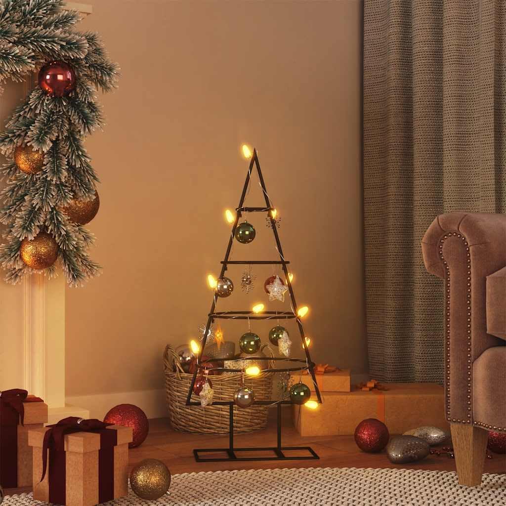 Metall Weihnachtsbaum Deko Schwarz 60 cm, DIY-Christbaum, pulverbeschichteter Stahl, moderner Look, platzsparend, für Innen- & Außenbereich, vielseitige Weihnachtsdekoration
