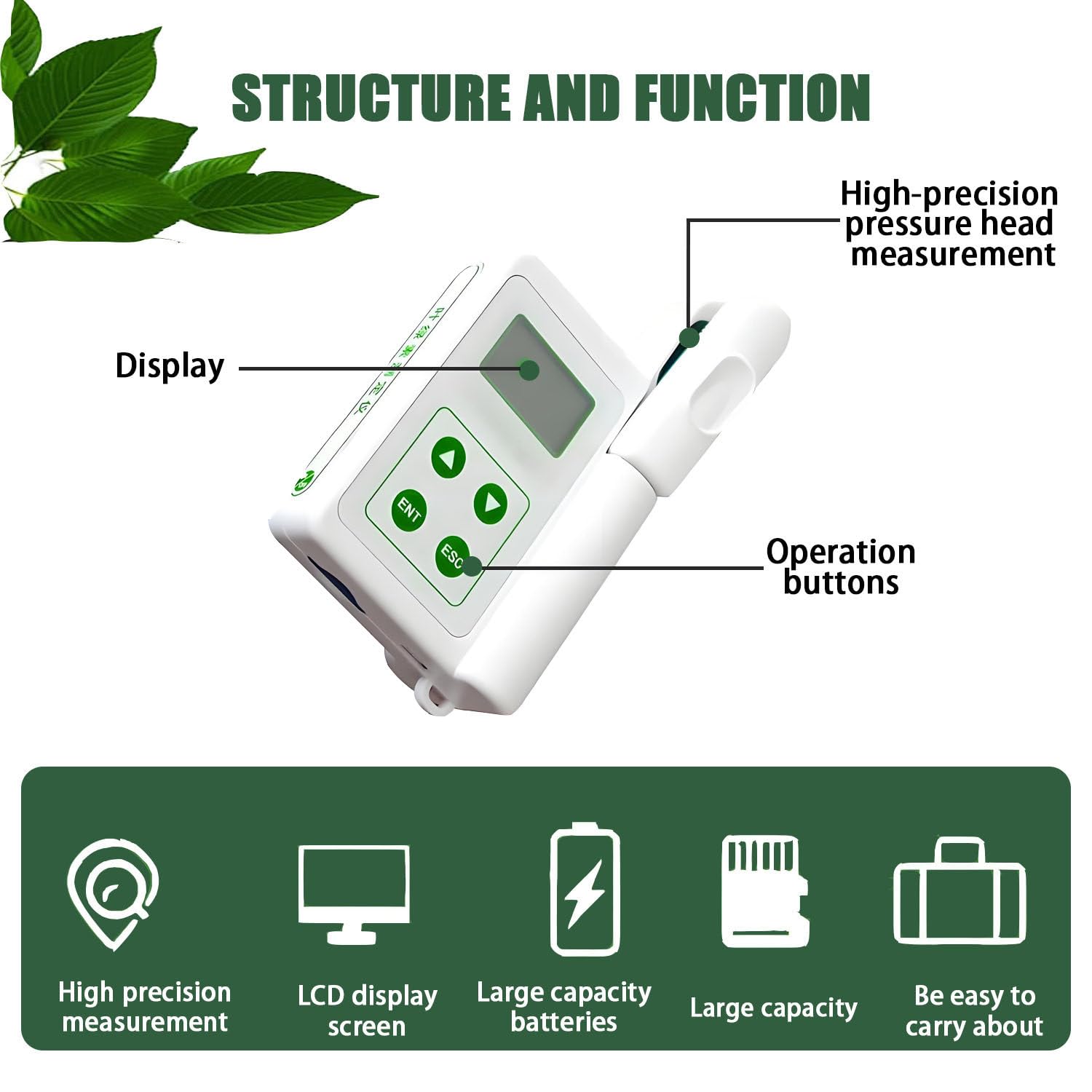Analyseur de chlorophylle Portable, chlorophylle-mètre portatif, avec écran LCD, Zone de Mesure 2 * 2 mm, chlorophylle : 0,0-99,9 SPAD, pour Tester la chlorophylle des Plantes.