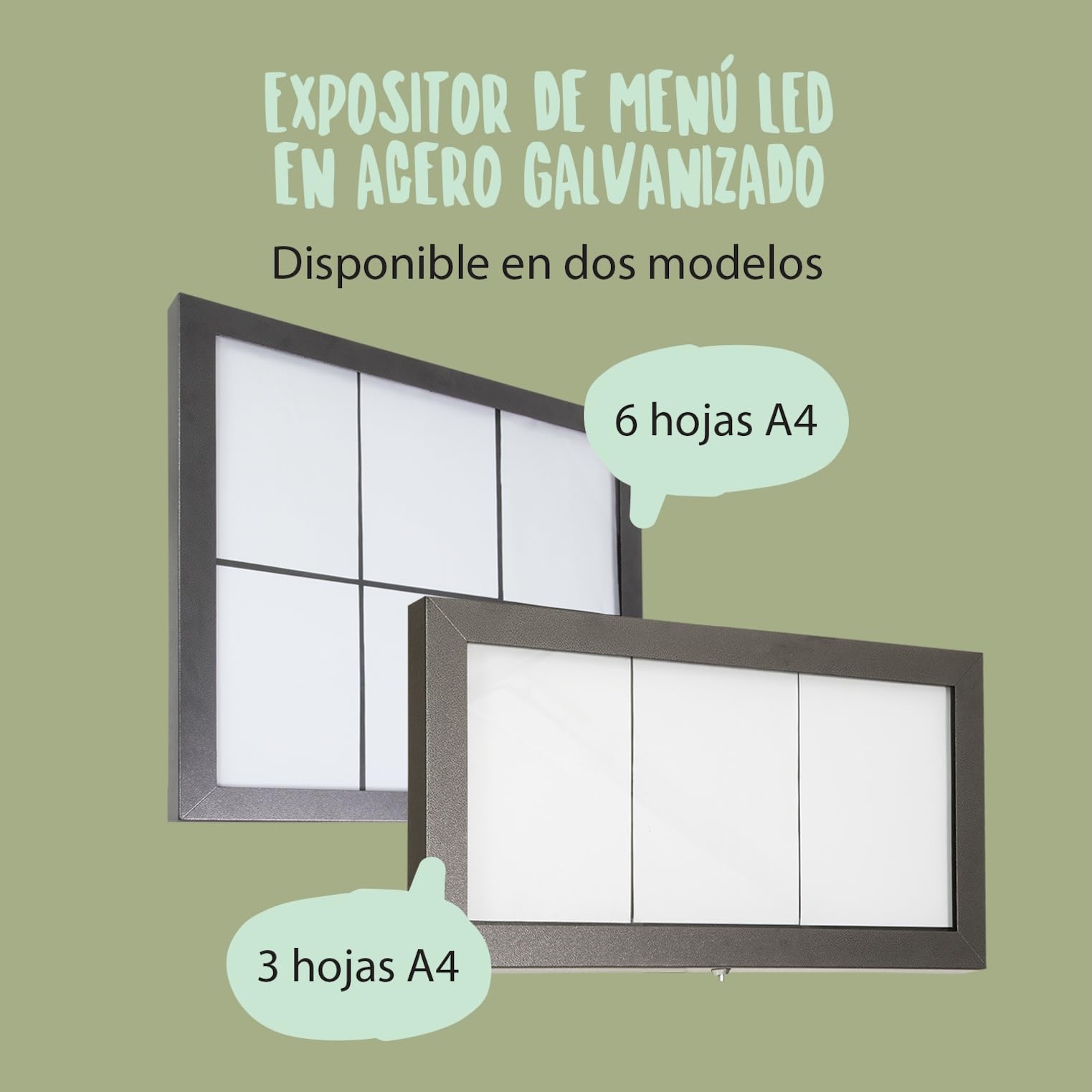 SECURIT - Porta Folletos Exterior LED - 6 Páginas A4 - Acero Mate | Iluminación LED Multicolor - Montaje en Poste o Pared - Kit de montaje en pared incluido - Acero inoxidable