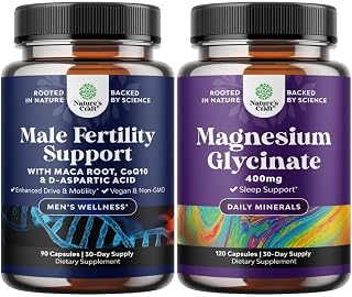 Bundle of Pre Conception Male Fertility Supplement with CoQ10, Maca Root, Methyl Folate & D-Aspartic Acid and Pure Magnesium Glycinate Supplement 400mg Per Serving for Mood Sleep & Relaxation Support