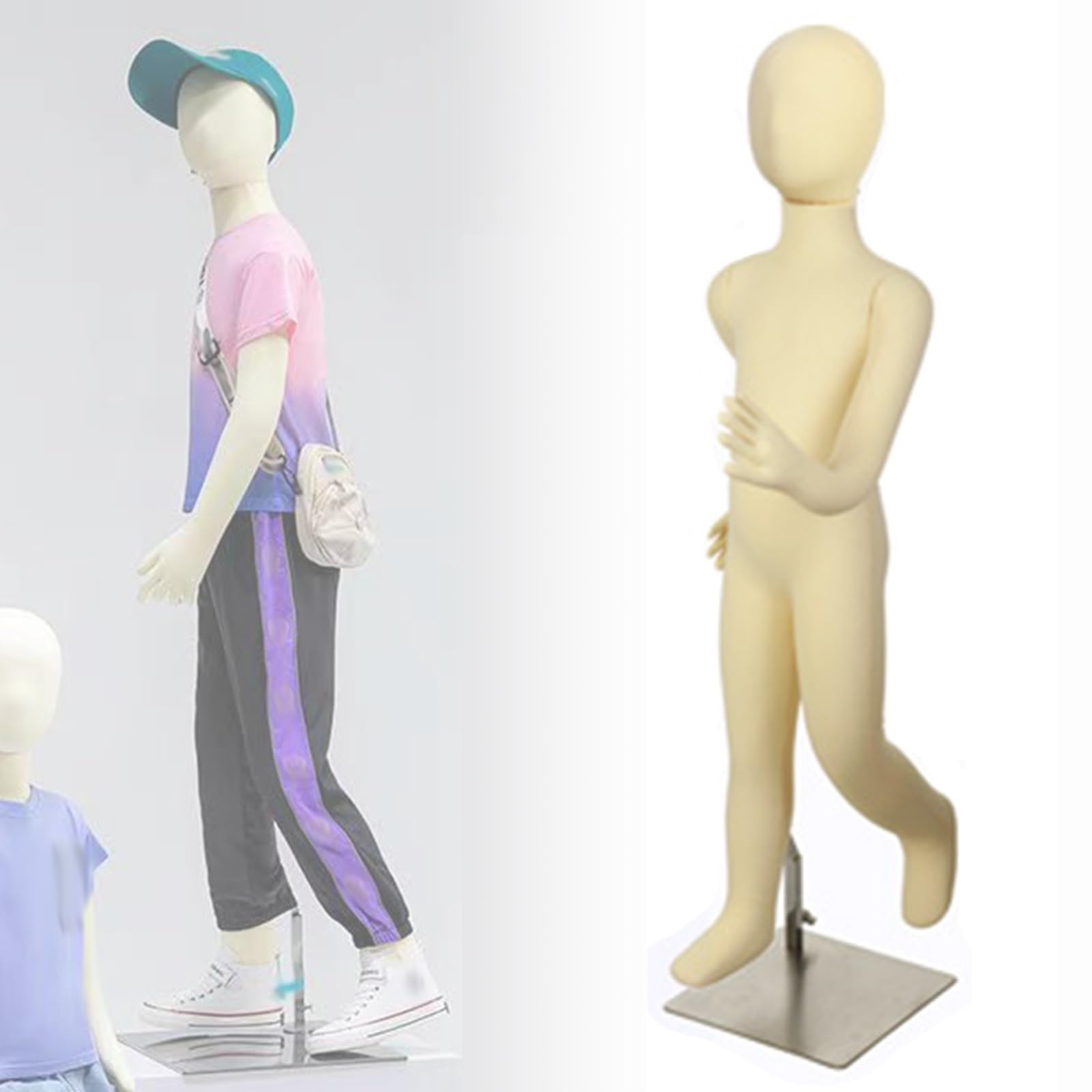 Mannequin pour enfant de 1 à 14 ans, idéal pour présenter des vêtements. Ce mannequin flexible et ajustable est disponible en plusieurs tailles (H 118 cm / 46 4/9 po) et en plusieurs exemplaires