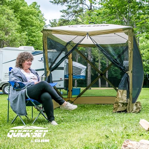 CLAM Quick-Set Pop Up Screen Tent, Traveler, 6 x 6 ft, Instant Setup Green Portable Outdoor Shelter, Compact Bug-Free Canopy Tent for Camping, Fishing, Backyard - Green