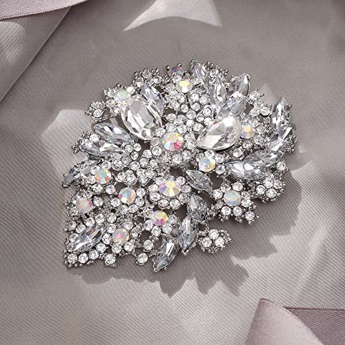 Image of EVER FAITH Women's Austrian Crystal Vintage Style Flower Leaf Cluster Brooch Pendant