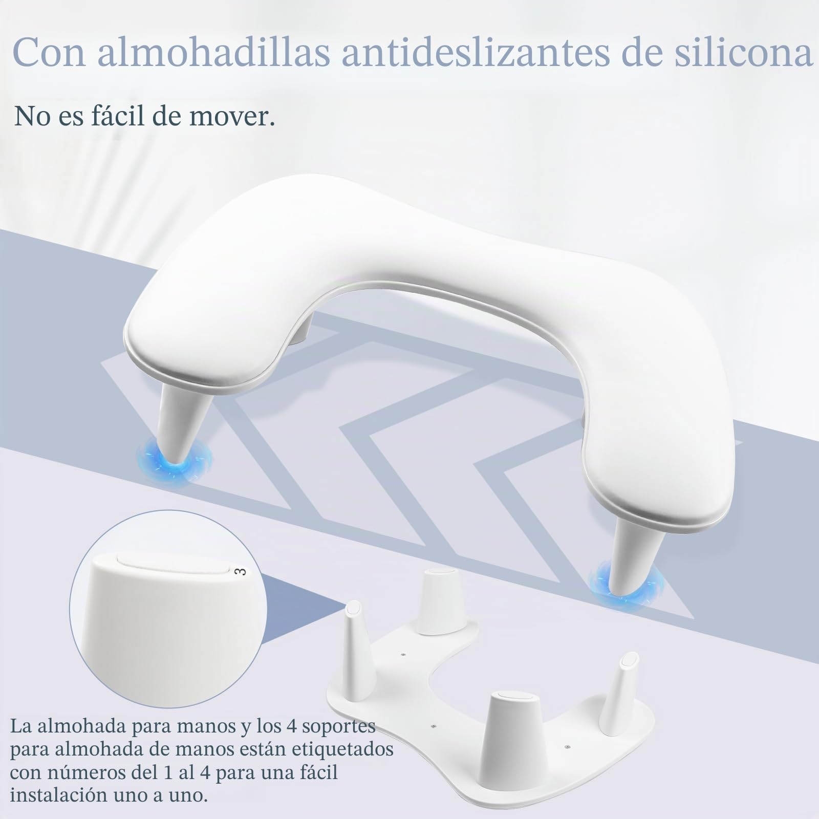 Reposabrazos para uñas Tech: Reposabrazos para manicura en forma de U, reposabrazos grande blanco de microfibra de piel sintética para cojín de uñas acrílico