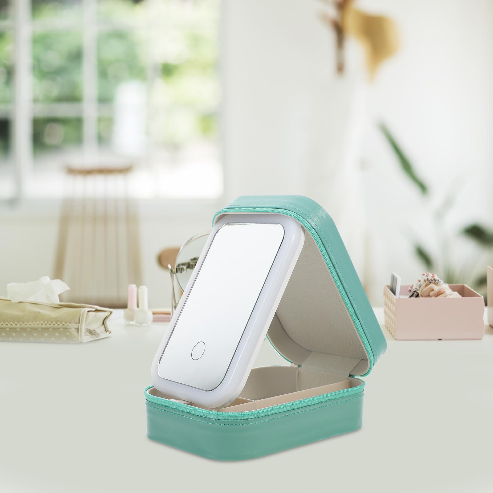 Neceser de Viaje para Mujer con Espejo Led, Compartimentos y Cremallera