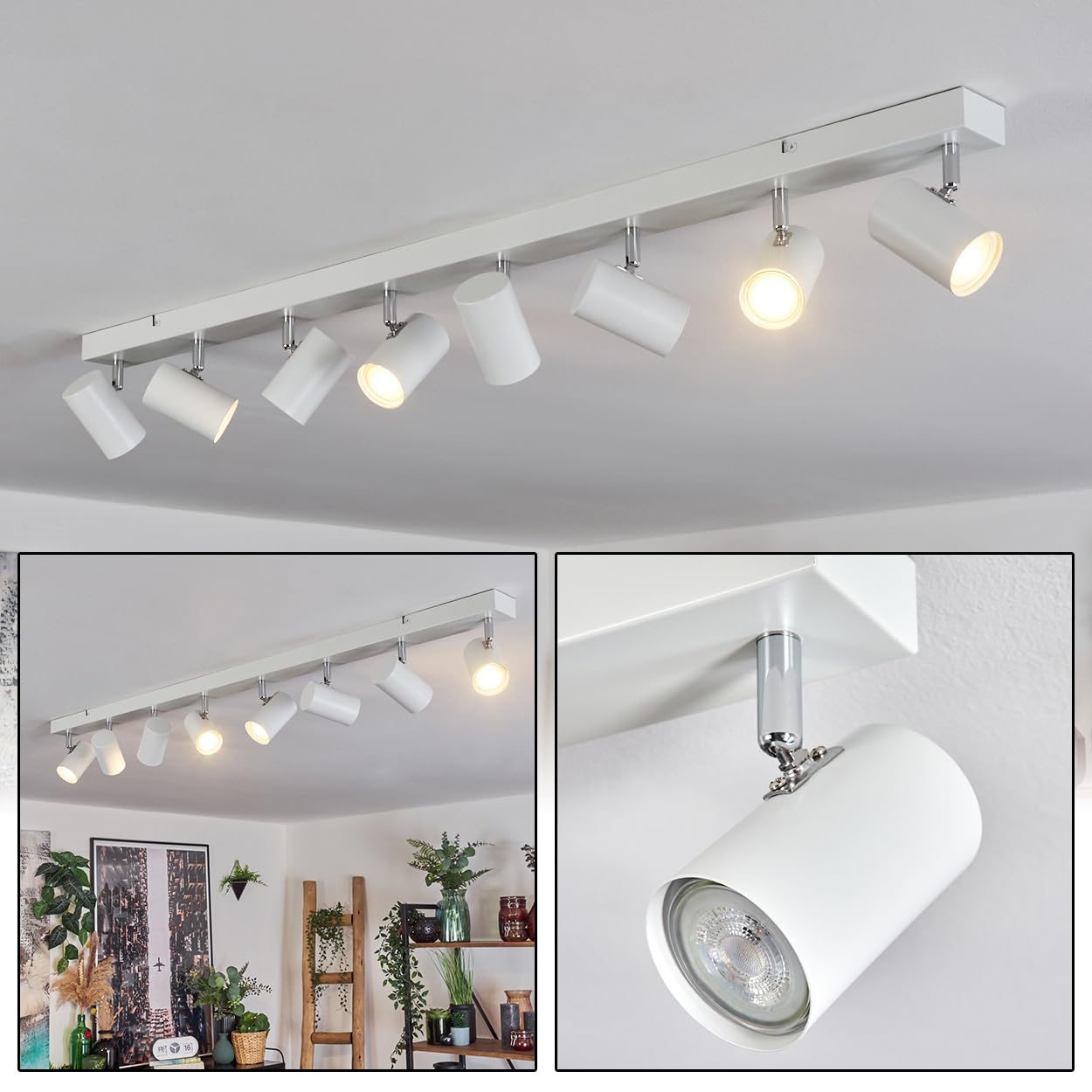 Plafoniera Gesteira HOFSTEIN, plafoniera a 8 luci in metallo bianco/cromato, lampada dal design moderno con paralumi regolabili, GU10, sala da pranzo, soggiorno, cucina, camera da letto, corridoio