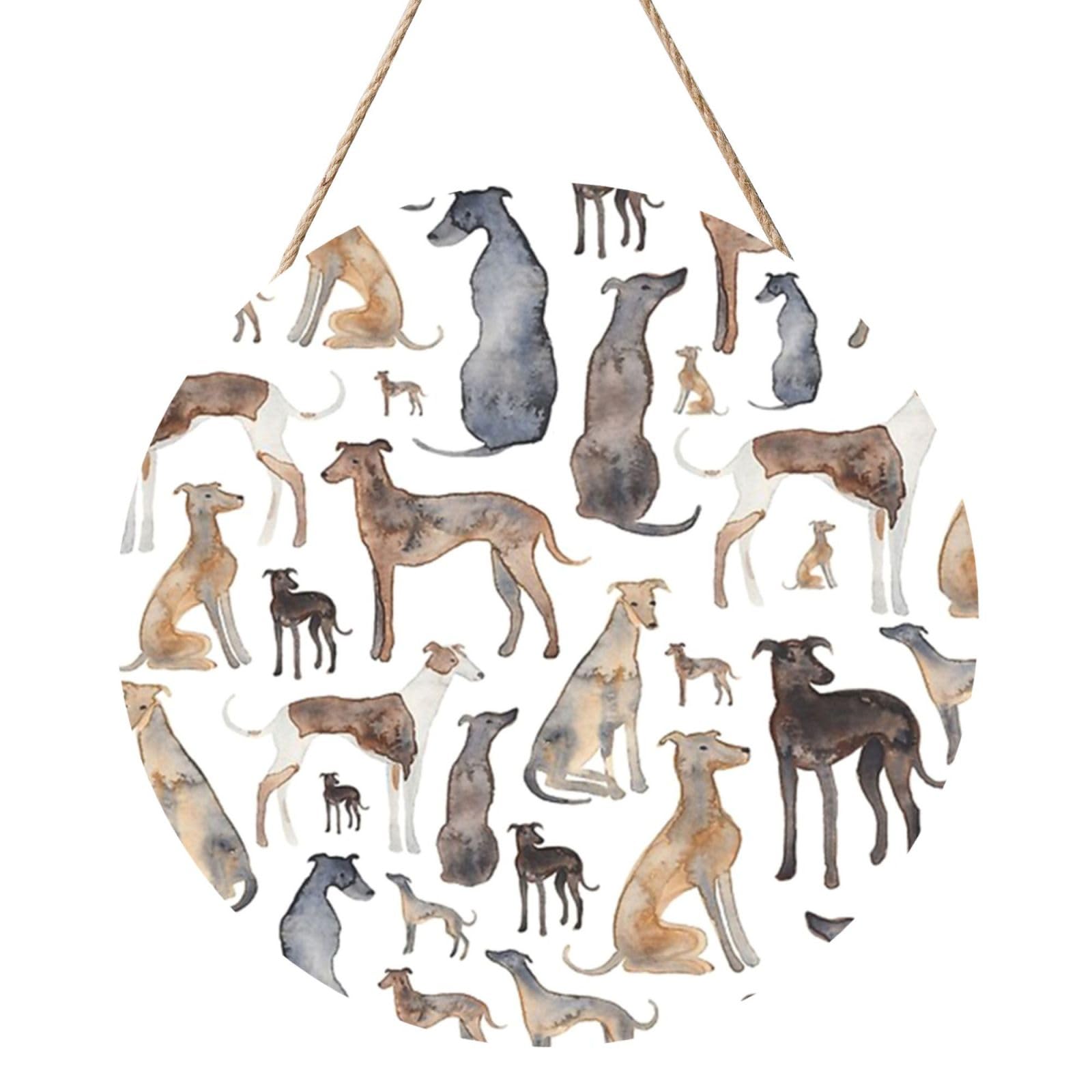 InOmak Greyhounds Wippets And Lurcher Dogs, Round Wood Panel Painting 12 in, Wall Hanging Painting For Home