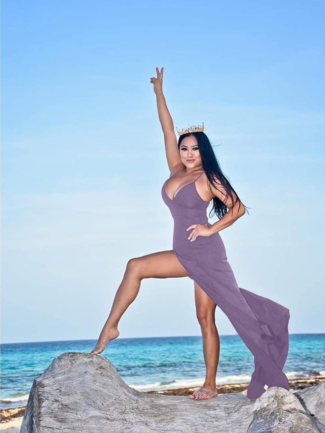 TOB Women's Sexy Sleeveless Spaghetti Strap Backless Split Cocktail Long Dress - Image 3