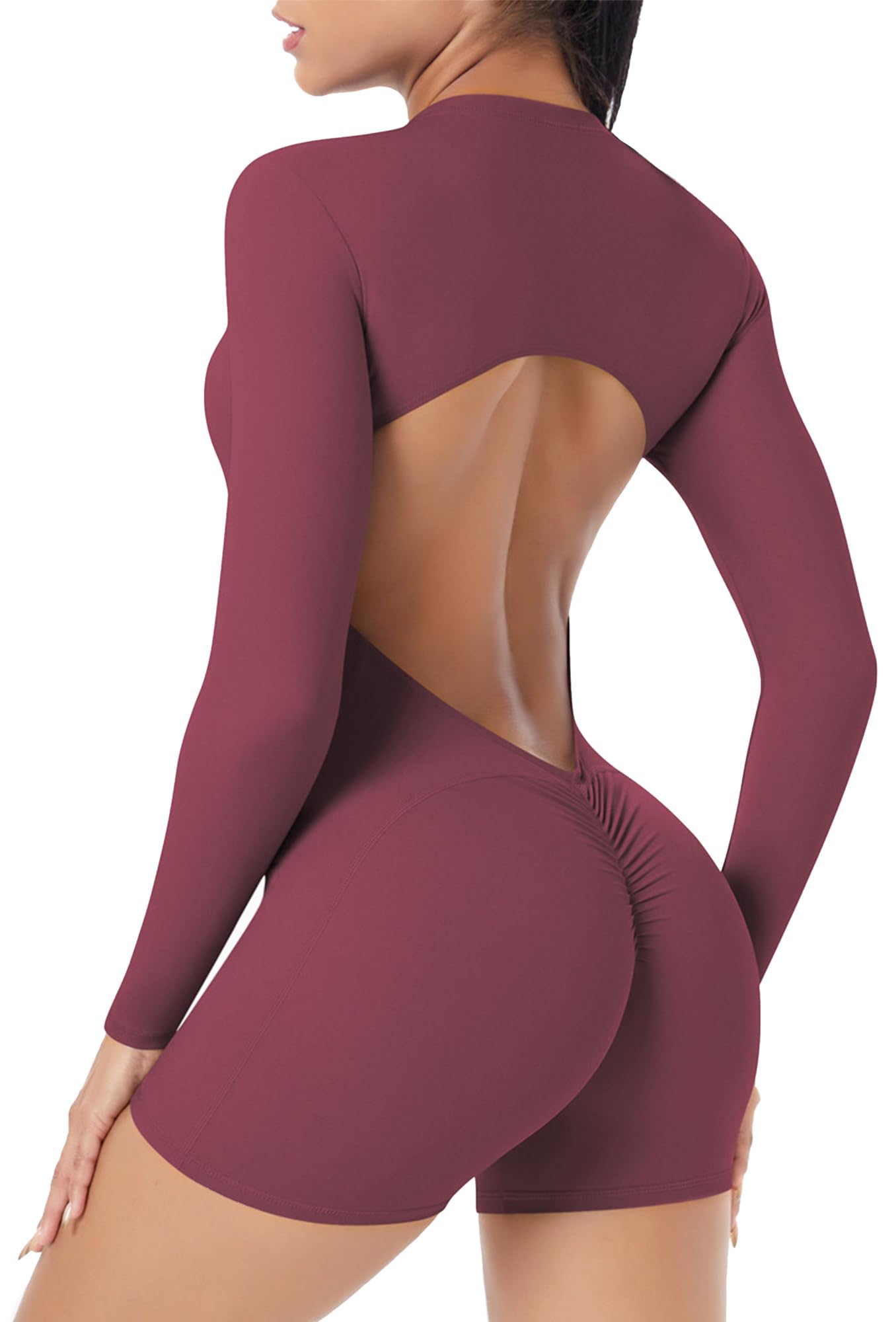 Scrunch - Mono de deporte para mujer, con espalda descubierta, para yoga, manga larga, con cremallera, mono para gimnasio