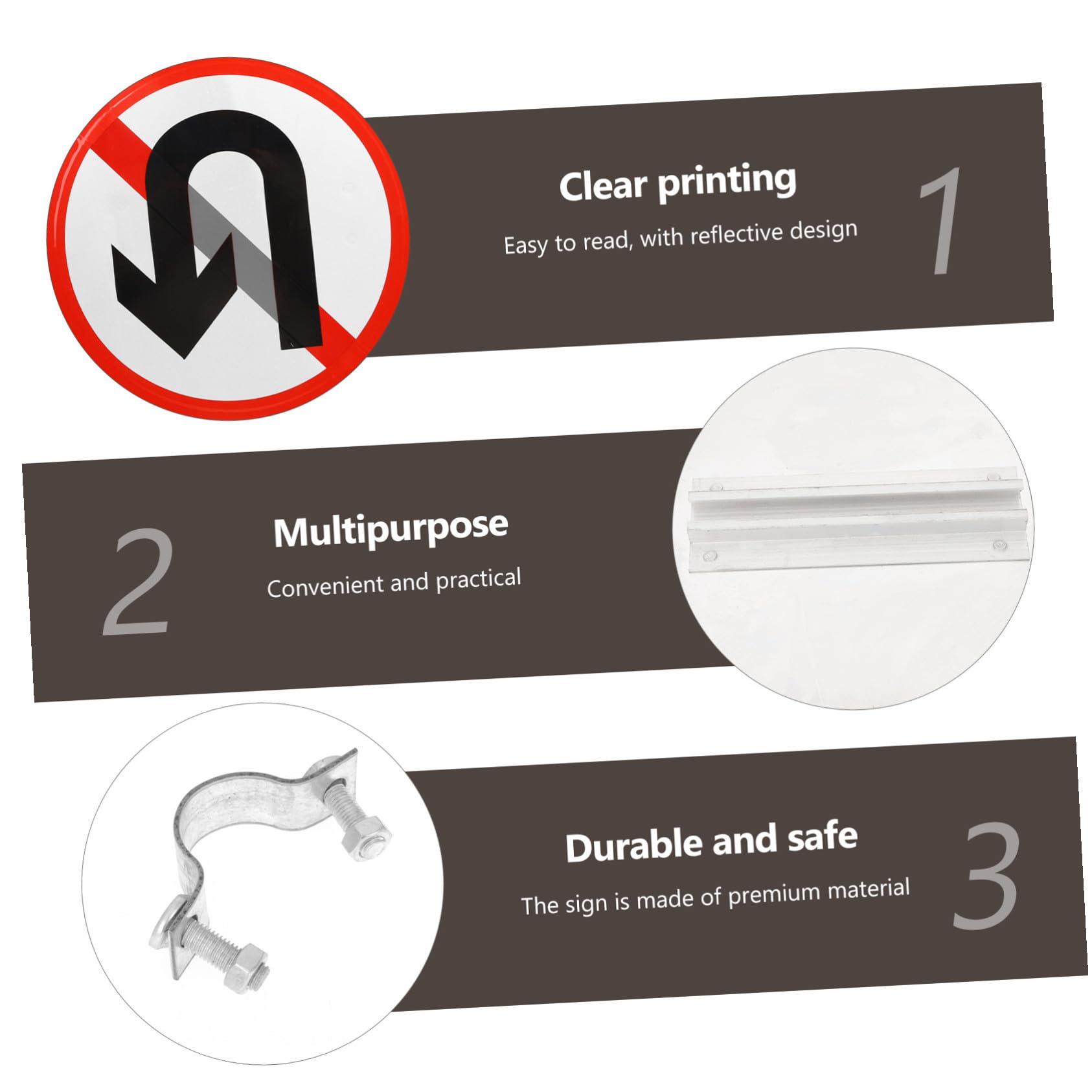 Panneau Métallique Interdit Demi-tour pour Allée Panneau Routier Réfléchissant Robuste Signalisation de Propriété Privée Durable Facile à Installer