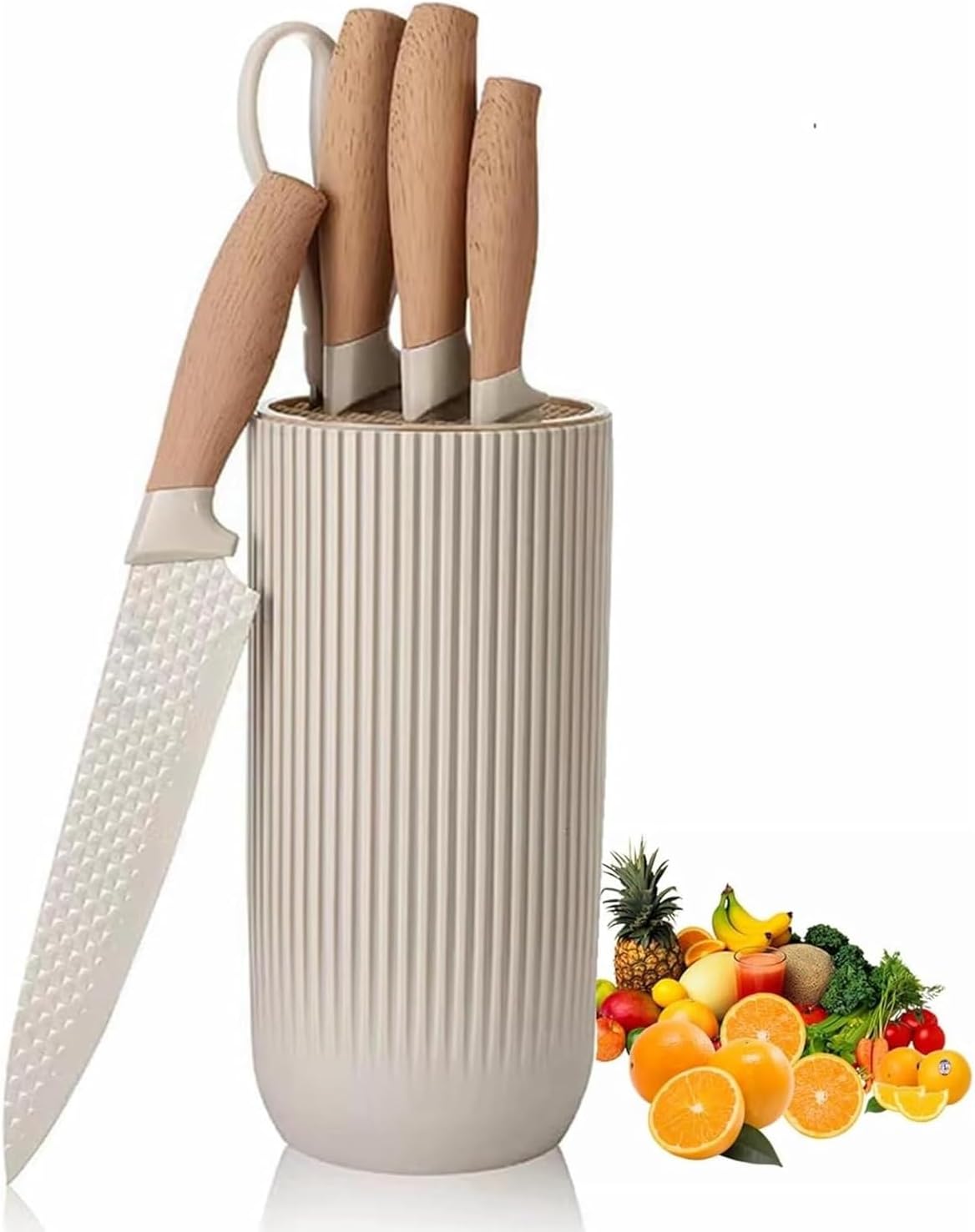 Kitchen Knife Set, 6pc Sharp Anti-Rust Non-Slip Stainl Steel Chef Knife Set with Universal Chef, Utility, Bread, Paring & Scissor Knife Block Suitable for Home, Restaurant Ergonomical Design