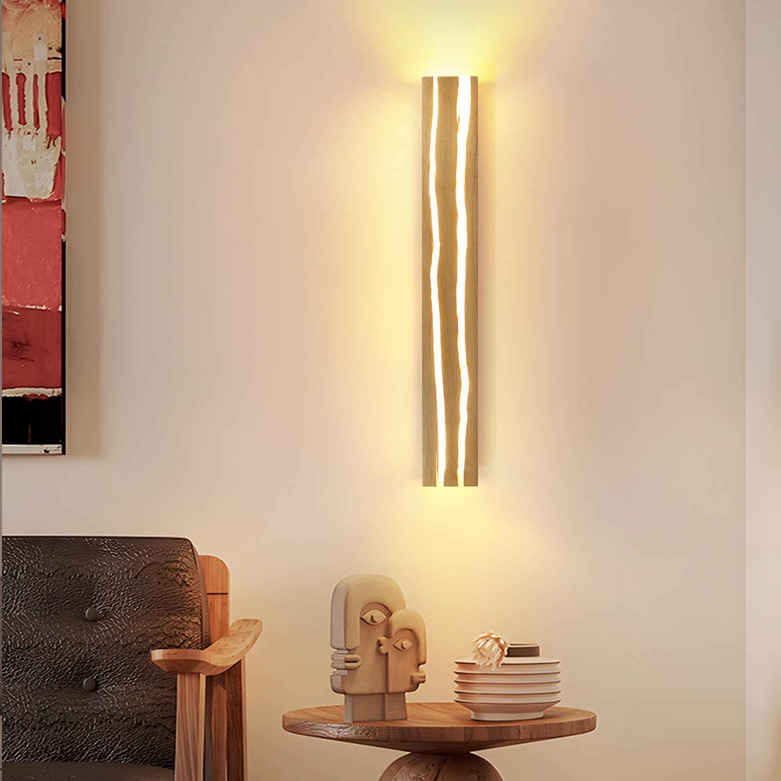 ZMH lampada da parete, applique LED - in legno 50cm 3000K bianco caldo luce notturna moderno per camera da letto scala corridoio illuminazione interna