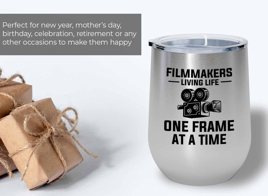 Filmmaker Silver Edition Wine Tumbler 12oz - Filmmakers Living life - Filmmaker Gifts Camera Lens Cut Prop Director Movie Film Scriptwriter image 5