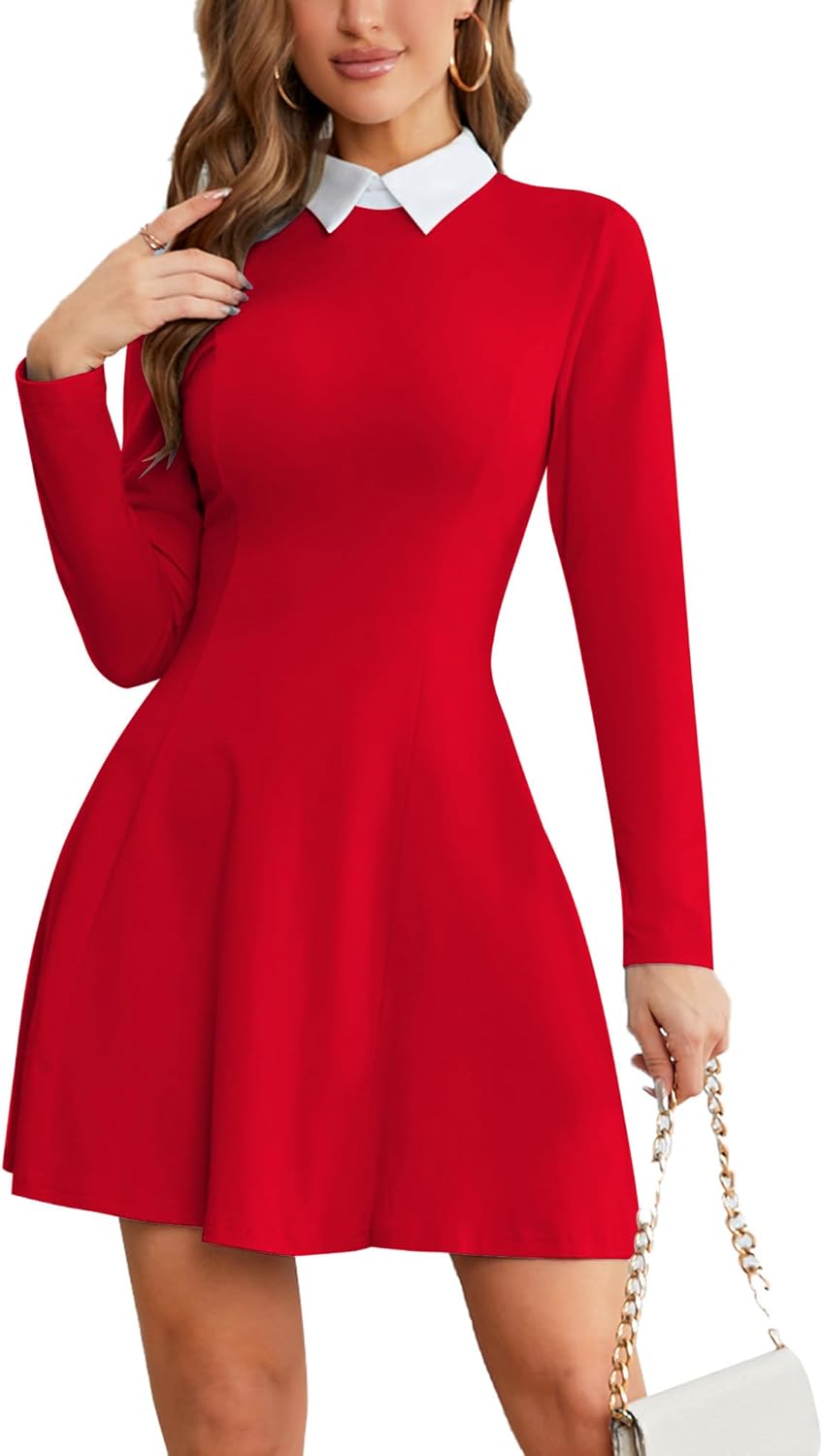 Laqeyko Women's Fall Dresses Long Sleeve Peter Pan Collar Aline Skater Dress for Halloween Party Work