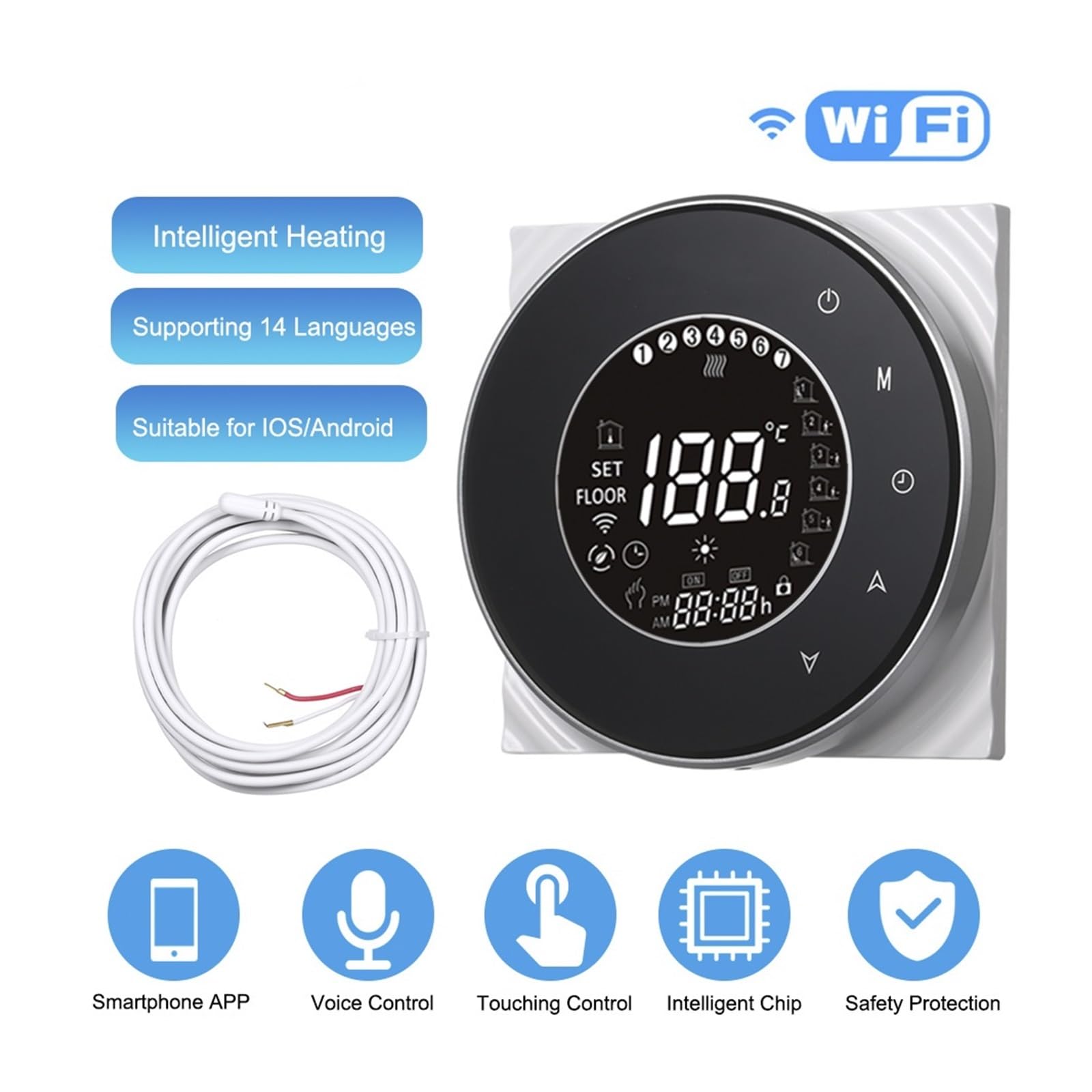 Inteligentny termostat, Inteligentny termostat Tuya do wody/kocioł elektryczny/gazowy, tygodniowy programowalny elektroniczny cyfrowy termoregulator ogrzewanie pomieszczeń(GB(NO WIFI))