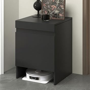 Robot Vacuum Stand Cabinet Hidden End Side Table Home Furnishing Night Stand Vacuum, Self-Emptying Sweeper Machine Cabinet Easy to Change WaterBlack