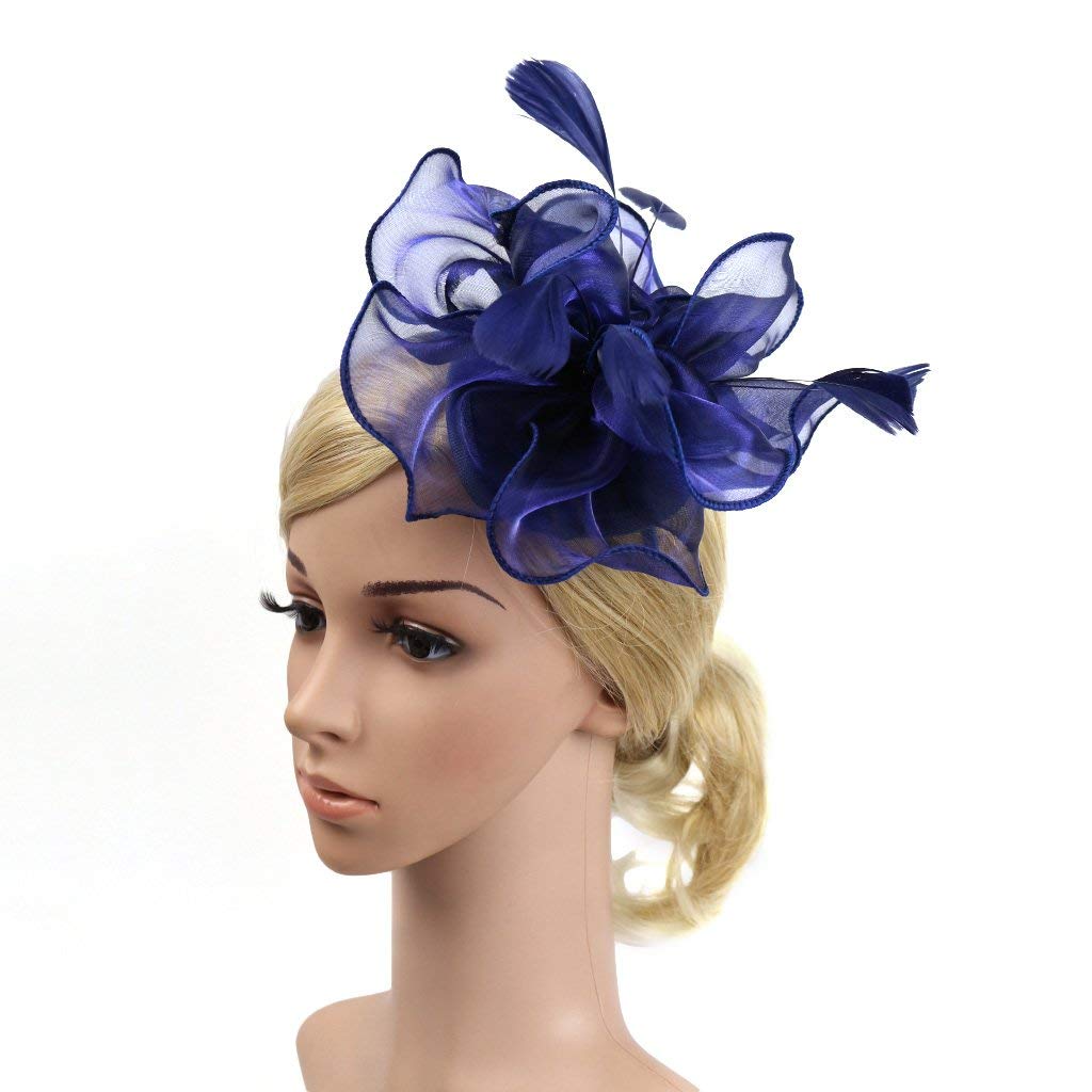 Elegant Navy Blue Fascinator Hat Navy Fascinators Elegant Wide Brim Hat For Women Big Bow Tea  main image 3
