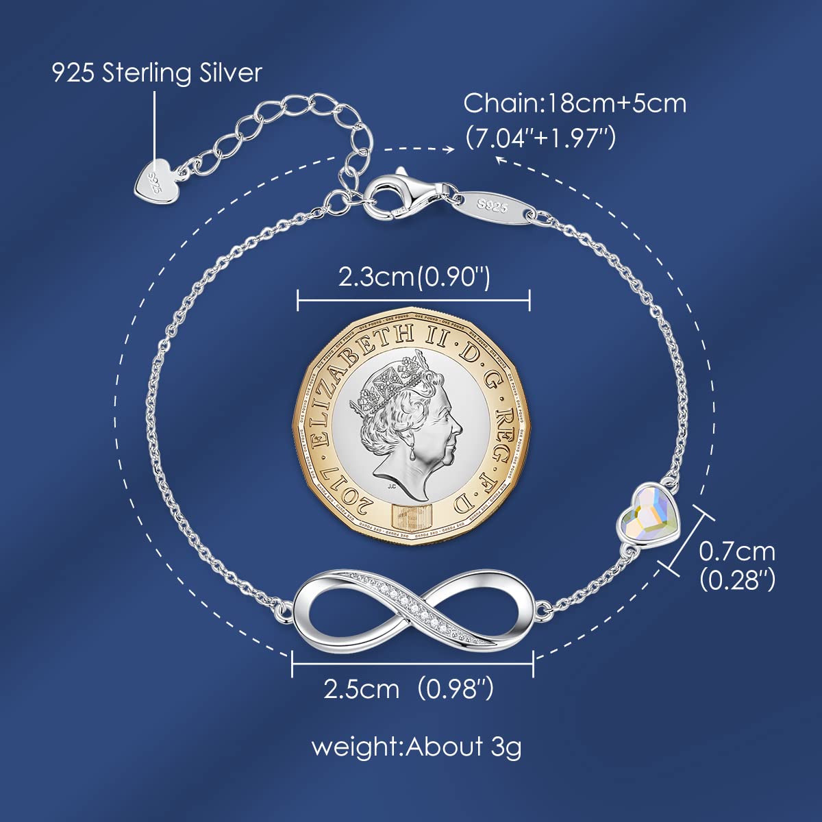 LOUISA SECRET Bracciale Donna Argento 925 Braccialetto Infinito Bracciali Cuore Gioielli Regalo Natale Compleanno Festa Della Mamma per Moglie Amiche Amica