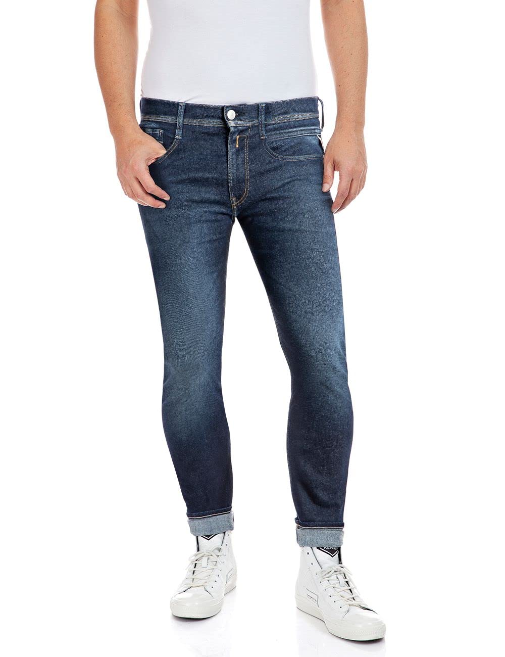 Replay men's Anbass slim-fit Hyperflex jeans made of recycled material with stretch, blue (Dark Blue 007), 30W / 32L