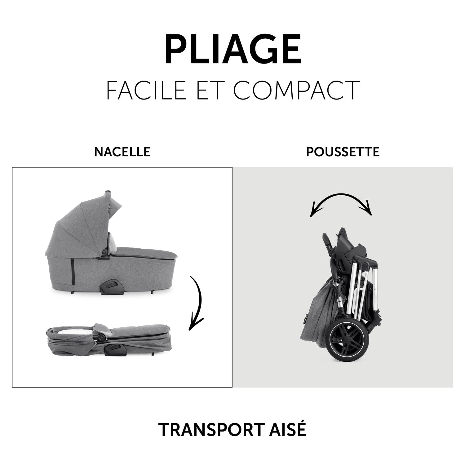 hauck Poussette 2 en 1 Vision X - Avec Nacelle, Siège Réversible et Couvre-Jambes, Roues en Caoutchouc, Pliable et Compacte, Porte Gobelet, Jusqu'à 22 kg - Noir Mélange
