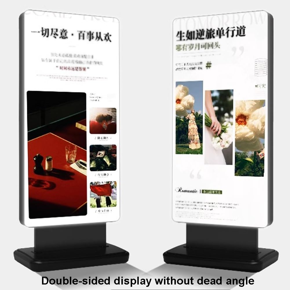 Vertical Doble Cara Caja Luz Cartelera LED Acera Iluminada Letrero Publicitario Pantalla, Tablero LED Soporte Suelo para Carteles Carteles Películas Pantalla(60x113cm)