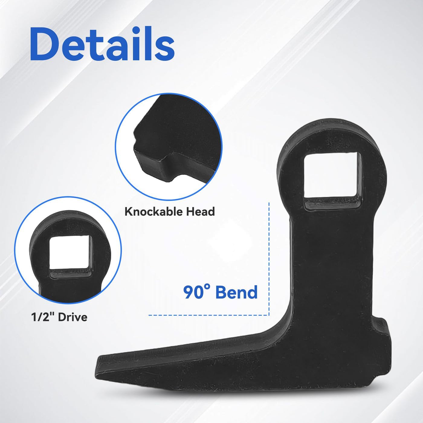 90 Degree Bend Pry Bar Wrench Adapter - 1/2" Drive Crowbar with Hammerable Head for Tight Repairs