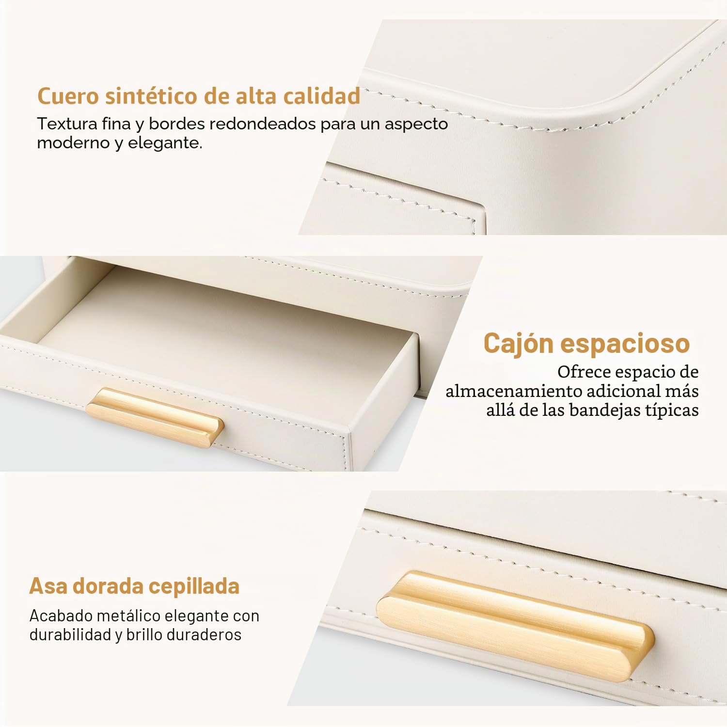 GORESE Bandeja para Joyas, Bandeja de Valet con Cajón Cuero Bandeja de Mesa de Noche Organizador Vaciabolsillos Escritorio Bandejas Decorativas para Llaves,Maquillaje,Joyería,Moneda(Blanco Marfil)
