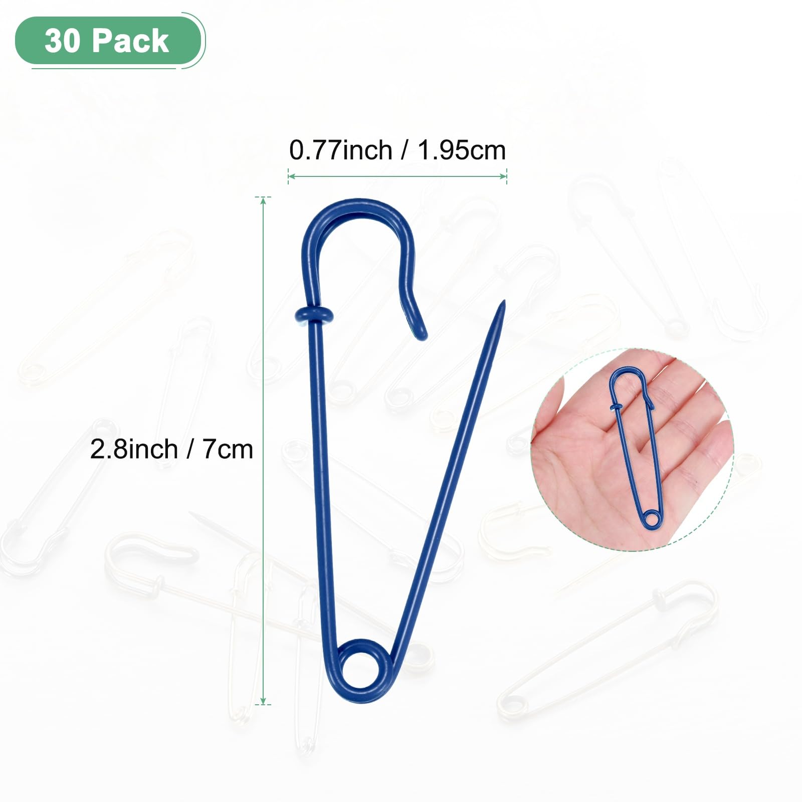 M METERXITY Große Sicherheitsnadeln, 7,1 cm, Federverschluss, Decke, Großpackung für Mode/Kleidung/Nähen/Quilten/Polster/Wäsche/Basteln/Dekorativ [Blau] 30 Stück