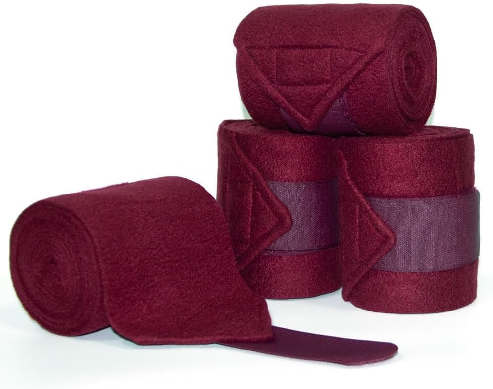 Image of Horse Polo Leg Wraps Soft Fleece Wraps Equestrian Leg Bandage 4-Pack (Cob(8.2ft), Wine Red)