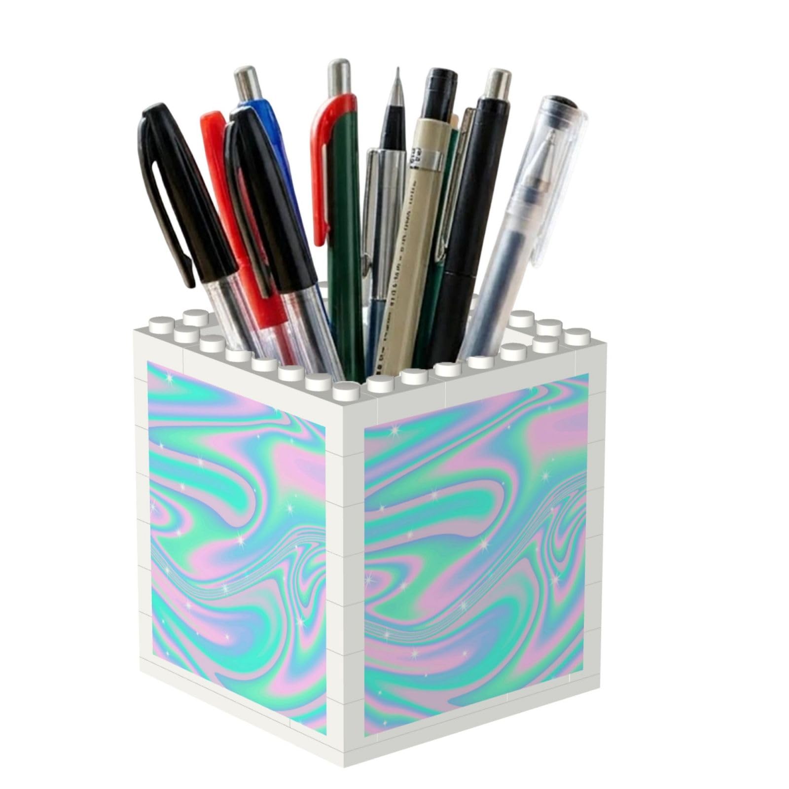 Poadnly Holographic Abstract Background In Pastel Neon, Pen Pot Pencil Holder for Office Home School, Compact Desk Organiser for Office Stationery