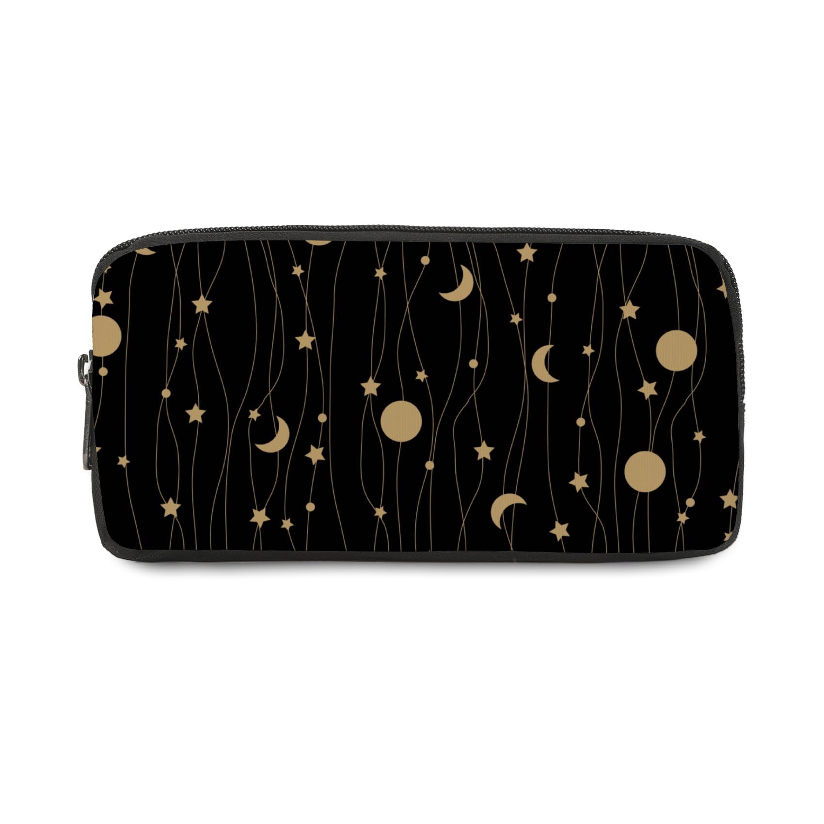 Twinkling Stars and Golden Moons Pencil Case for Boys Girls with Zip up Black Pencil Cases Pen Pouch Back to School Supplies Secondary High College Sixth Form Stationery Gifts for Women Men