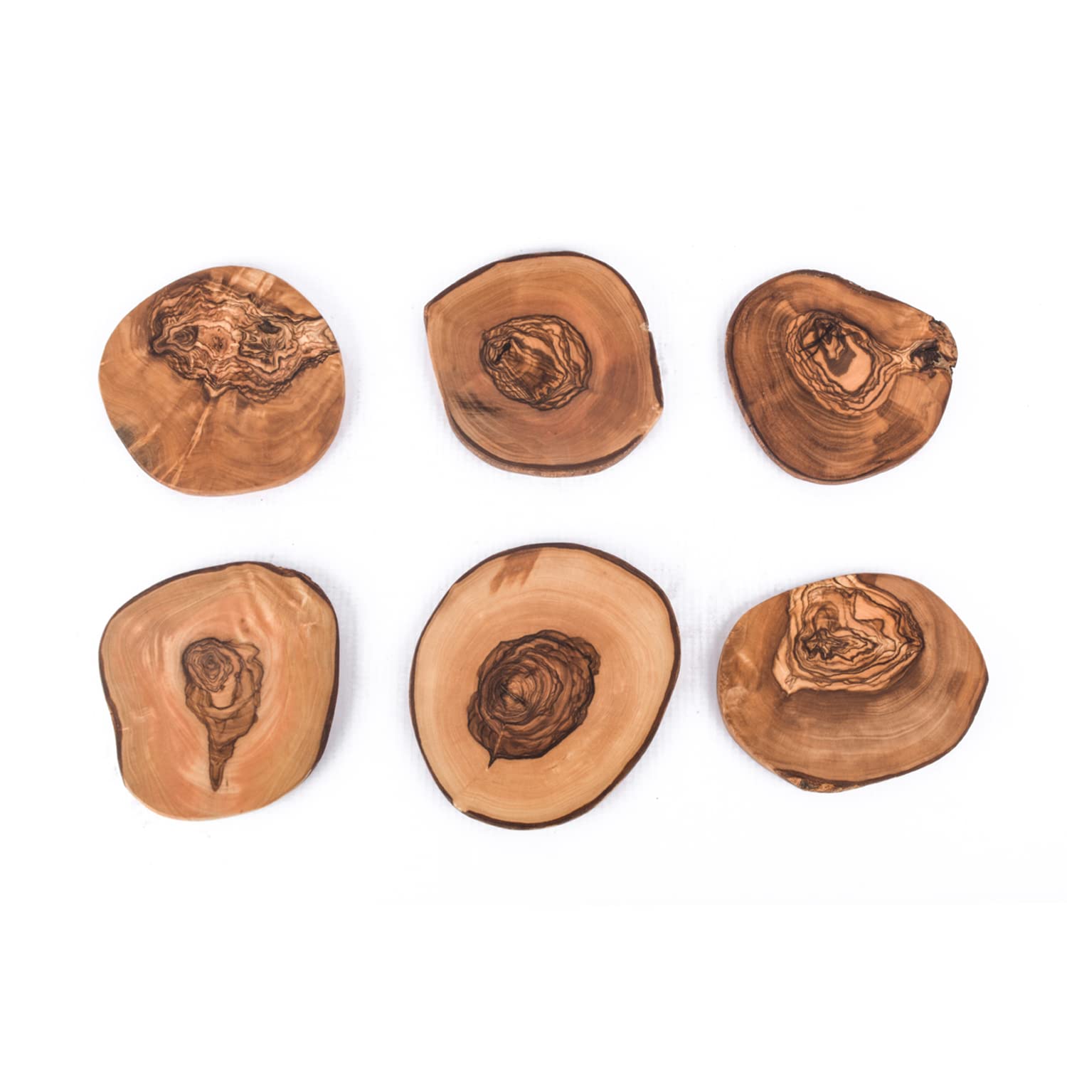 Set of Coasters in Natural Cut Rustic Glass Coasters Olive Wood Handmade Wooden Coasters Gift (Set of 6)