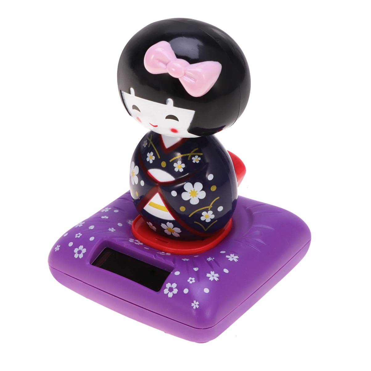 ABOOFAN Solar Powered Shaking Head Dancing Toy Decor Japanese Kokeshi Doll Figurines Statues Car Dashboard Decorations Purple