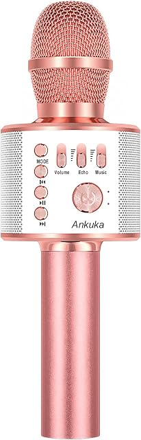Ankuka Karaoke Wireless Microphone, 4 in 1 Handheld Portable Bluetooth Home KTV Player for Adults Kids, Superior Audio Quality for Singing & Recording, Compatible with Android & iOS (Rose Gold)