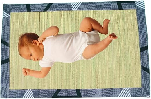 Baby Paai Mat 3x2 ft – Handwoven Natural Grass Mat with Cotton Clothing Border for Babies | Washable, Dual-Sided, Padded &amp;...