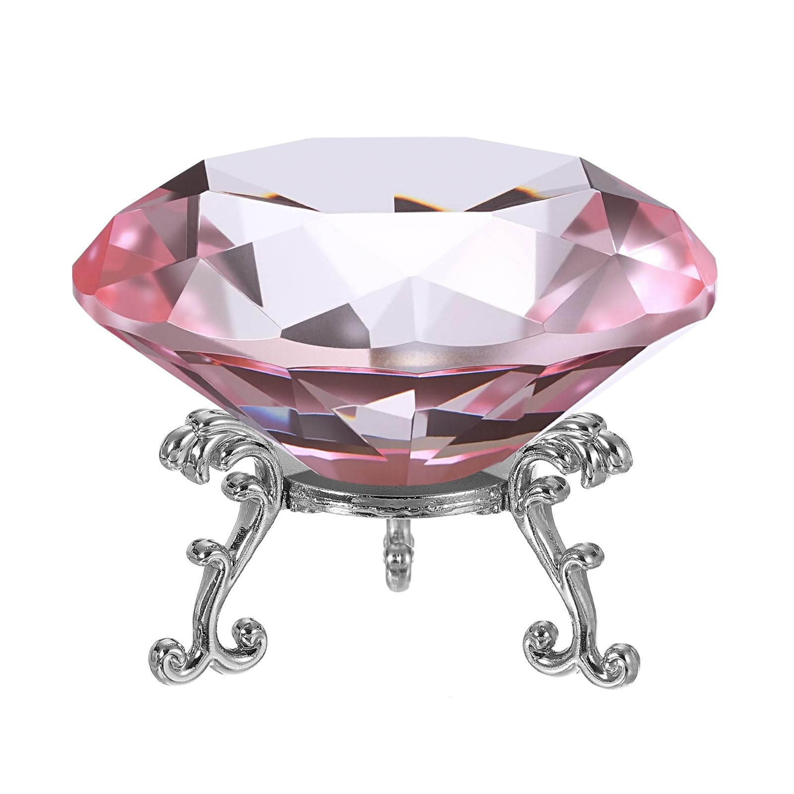 PATIKIL Diamond Crystal Paperweight, 100mm / 3.94" Crystal Paperweight Paper Weight with Silver 25 Metal Base for Home Office Desktop Table Decor Wedding Party Ornaments, Pink — image 1
