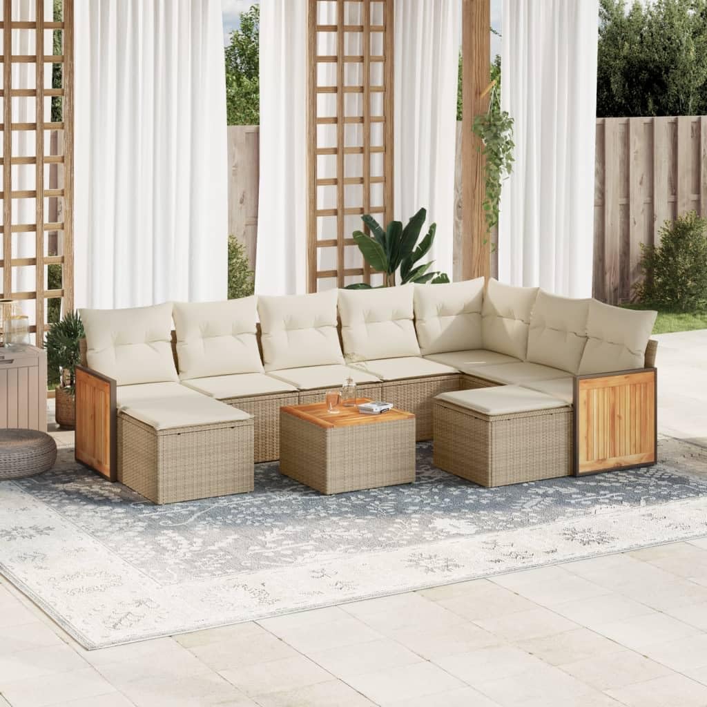Juego De Sofás Jardín 10 Piezas Ratán Sintético Beige