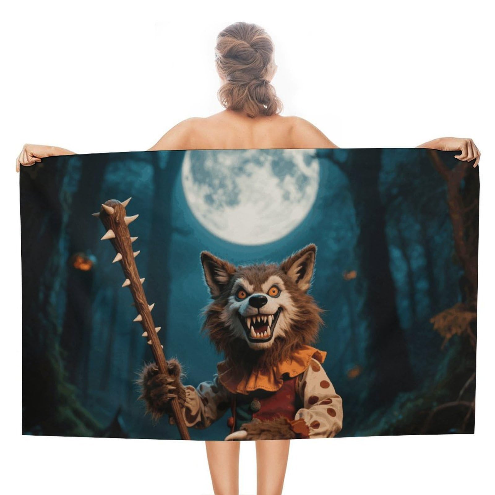 asbwuo Halloween Horror Wolf Beach Towels Extra Large Quick Dry Absorbent