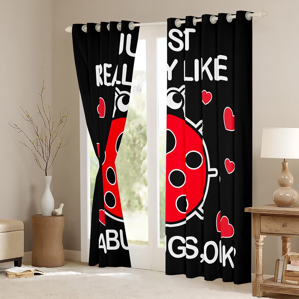 Coccinella Tende per finestra per camera da letto Soggiorno Cartoon Coccinella Tende per bambini Ragazzi Ragazze Carino Coccinella Tende Finestra Tende Animali Trattamenti Rosso W66* L72