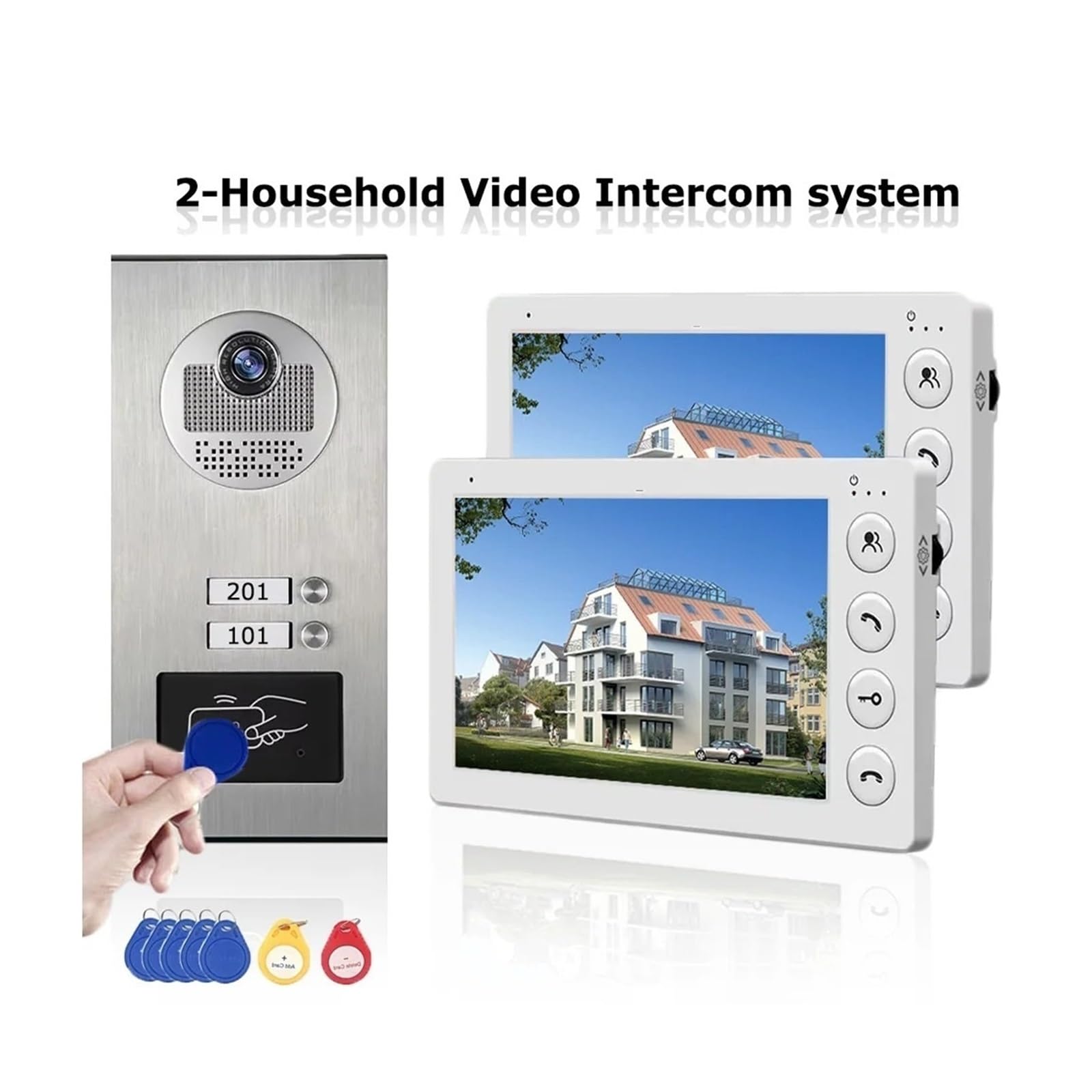 2/3/4-jednostkowy wielomieszkaniowy domofon wideodomofonowy z odblokowaniem kartą RFID 7-calowy 4-przewodowy system Szeroki kąt(4 Unit Intercom Set)