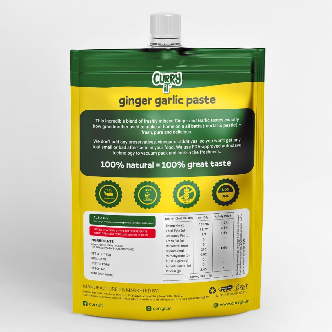 CURRYiT Preservative Free Ginger Garlic Paste 450g | Adrak Lahsun Paste for Cooking | Fresh & Pure | Homemade Taste & Quality | Thick & Coarse | Pack of 3 - Image 2 thumbnail