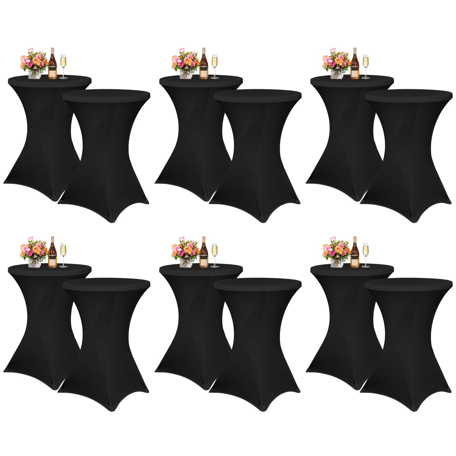 Pesonlook Paquete de 12 manteles de elastano para mesa de cóctel de 32 x 43 pulgadas, color negro, esquinas cuadradas, mantel de cóctel para bar, boda, cóctel, fiesta, banquete (color negro)