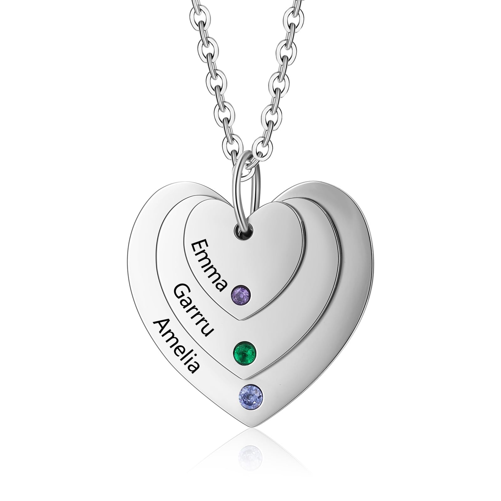 Personalized Necklace Heart Pendant with Name Birthstone Custom Stainless Steels Necklace Gift for Couple friend Valentine's Day