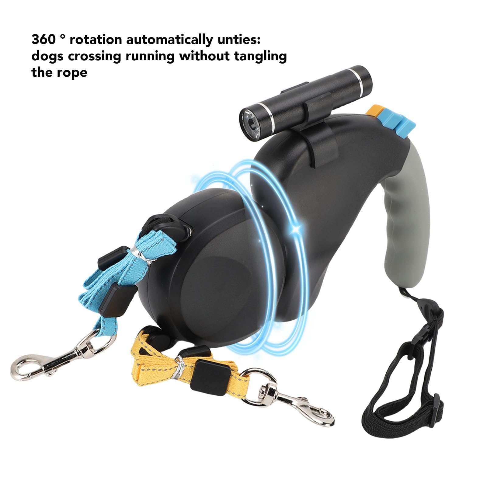Zerodis Laisse Rétractable pour 2 Chiens, Laisse pour Chien à Double Tête à Rotation de 360 ​​degrés avec Lumière LED de 3 Mètres pour la Course à Pied, la Marche et la Randonnée (Black)
