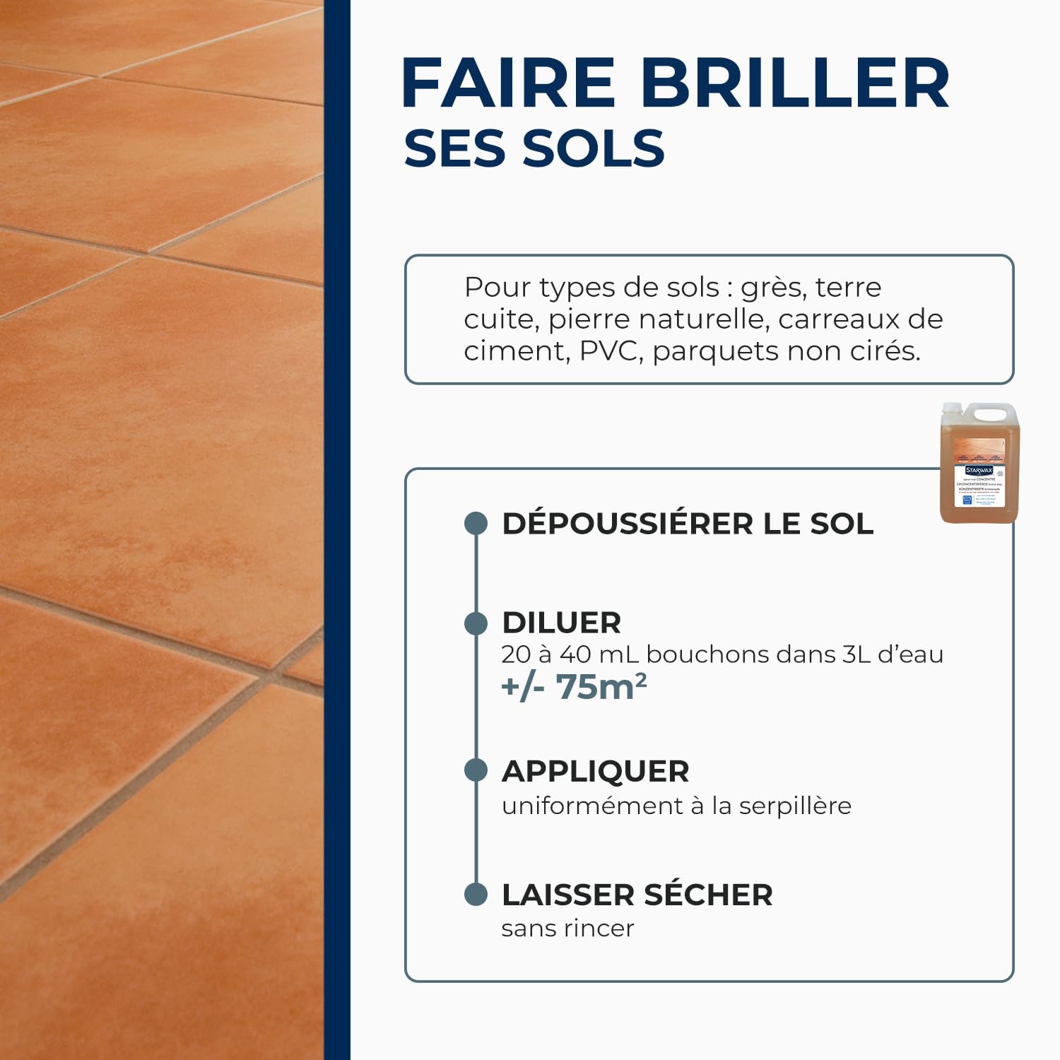 STARWAX Savon noir à l'huile de lin pour les sols intérieurs 5L | Nettoie et fait briller carrelage parquet PVC béton ciré et tomettes, nourrit terres cuites et pierres, sans rinçage